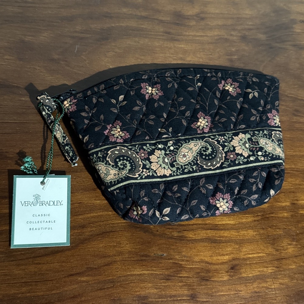 Vera Bradley Small Cosmetic Bag Retired Black Walnut Floral Paisley Quilted NWT